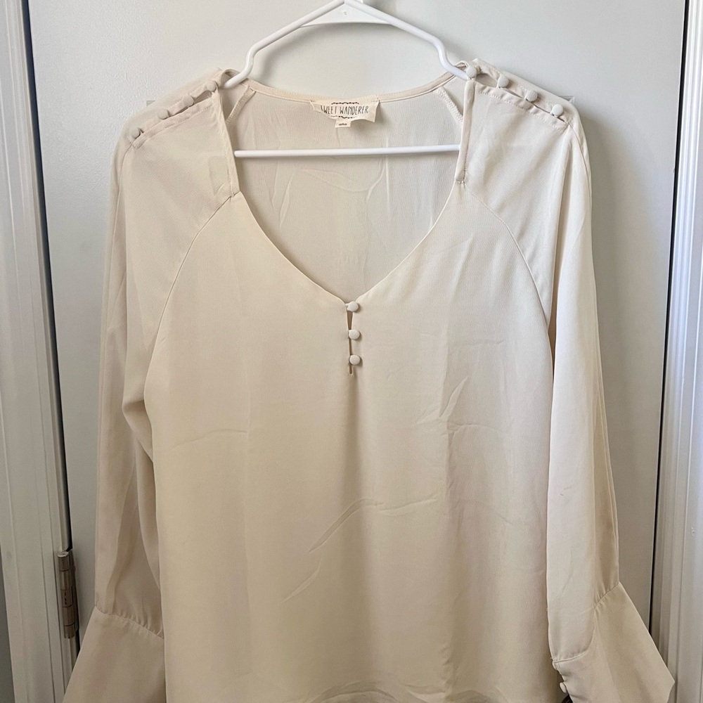Cream Button-Detail Women's Top